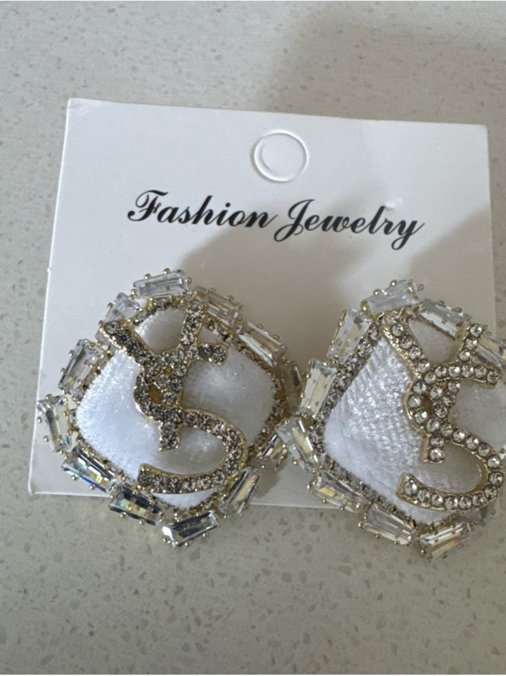 Fashion Jewelry White and silver Crystal Accent Earrings
